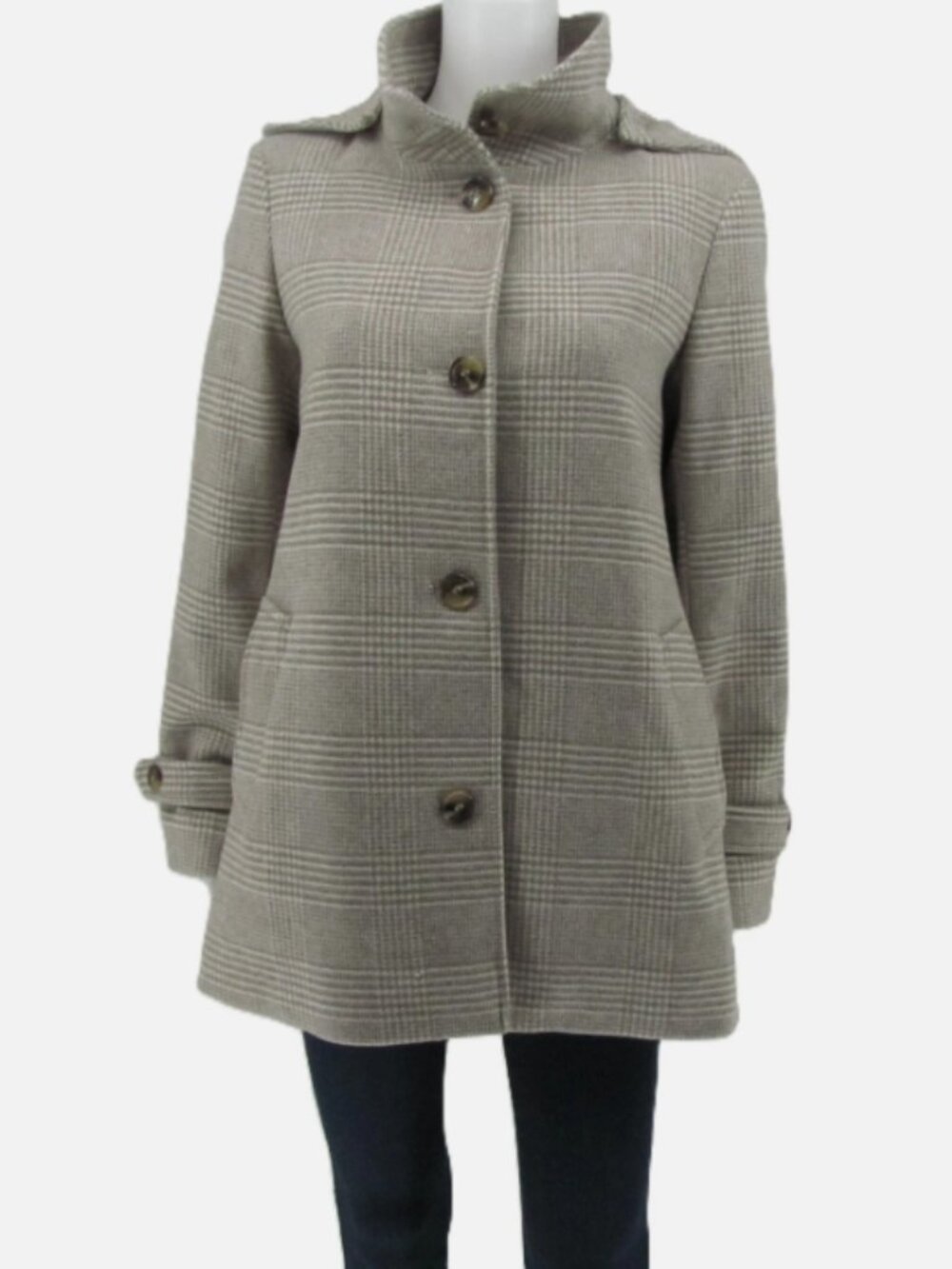 Lauren Ralph Lauren Womens Coat Size 8 Plaid Camel Cream Wool Blend Hooded NWT